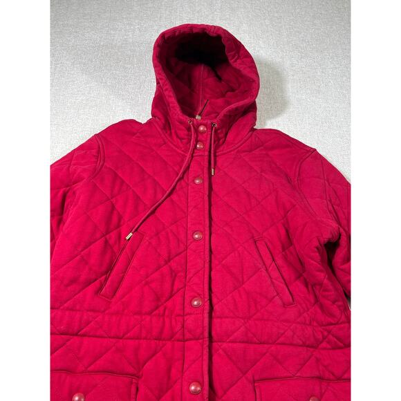 Lauren Ralph Lauren Women’s Large Red Quilted Barn Jacket Button/Zip Front Warm - Picture 10 of 12